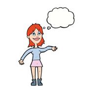 cartoon woman making hand gesture with thought bubble N8