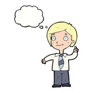 cartoon school boy answering question with thought bubble N41