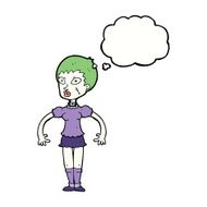 cartoon zombie monster woman with thought bubble N8