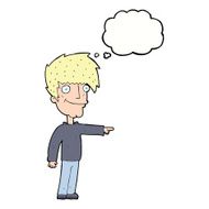cartoon happy man pointing with thought bubble N52