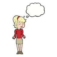 cartoon woman shrugging shoulders with thought bubble N408