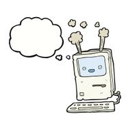 cartoon old computer with thought bubble N14