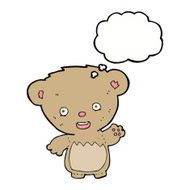 cartoon teddy bear waving with thought bubble