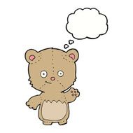 cartoon teddy bear waving with thought bubble N2