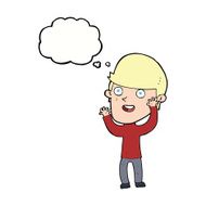 cartoon happy man with thought bubble N380