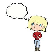 cartoon friendly woman with thought bubble N58