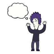 cartoon vampire giving up with thought bubble N9