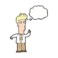 cartoon bored man asking question with thought bubble N9