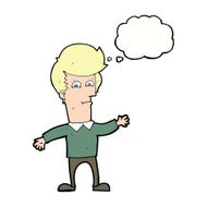 cartoon waving man with thought bubble N32