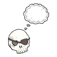 cartoon skull with eye patch thought bubble N8