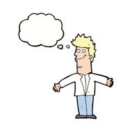 cartoon happy man with open arms thought bubble N9