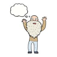 cartoon frightened old man with beard thought bubble N9