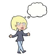 cartoon woman with open arms thought bubble N86