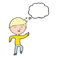 cartoon happy pointing with thought bubble N9