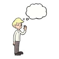 cartoon arrogant boy with thought bubble N9
