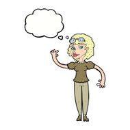 cartoon pilot woman waving with thought bubble N9