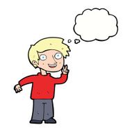 cartoon boy posing for photo with thought bubble N9