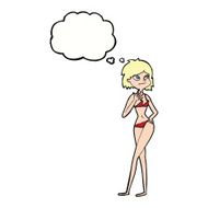 cartoon woman in bikini with thought bubble N50