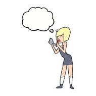 cartoon woman applying lipstick with thought bubble N9