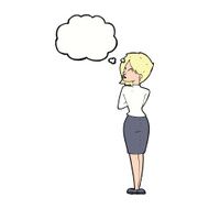 cartoon businesswoman ignoring with thought bubble N9