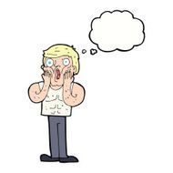 cartoon shocked gym man with thought bubble N17