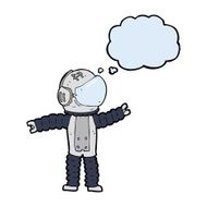 cartoon astronaut reaching with thought bubble N9