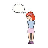 cartoon brainy woman with thought bubble N8