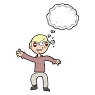 cartoon amazed boy with thought bubble N17
