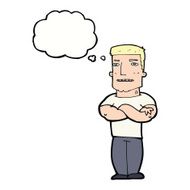 cartoon tough guy with folded arms thought bubble N9