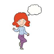 cartoon friendly woman waving with thought bubble N44