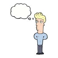 cartoon bored man with thought bubble N32