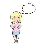 cartoon woman making excuses with thought bubble N16