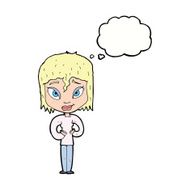 cartoon satisfied woman with thought bubble N9