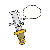 cartoon frightened knife with thought bubble N9