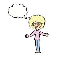 cartoon woman wearing spectacles with thought bubble N34