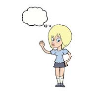 cartoon pretty woman waving with thought bubble N73