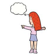 cartoon woman pointing with thought bubble N179