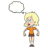 cartoon surprised woman with thought bubble N208
