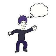 cartoon happy vampire man with thought bubble N25