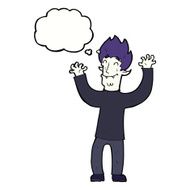 cartoon happy vampire man with thought bubble N26