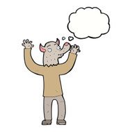 cartoon happy werewolf man with thought bubble N5