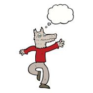 cartoon happy wolf man with thought bubble N13