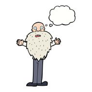 cartoon bearded old man with thought bubble N31