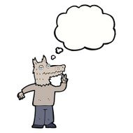 cartoon happy wolf man with thought bubble N14