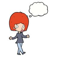 cartoon confused woman with thought bubble N70