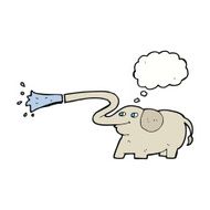 cartoon elephant squirting water with thought bubble N17