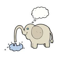 cartoon elephant squirting water with thought bubble N18