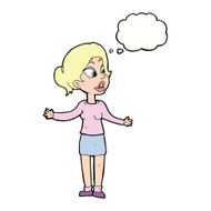 cartoon pretty woman explaining something with thought bubble N9