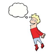 cartoon drenched man flying with thought bubble N6
