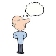 cartoon balding man with thought bubble N17